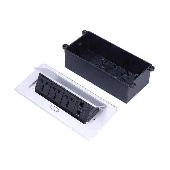 Suodoka Embedded Floor Electrical Socket 3 Hole Outlet Receptacle with CAT5e Computer and CAT3 Telephone Interface, 250V 13A Aluminum Alloy Panel Cover Box Kit for Office Residence (8.9 x 4.6 inches)