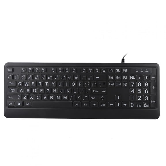 Suodoka Ergonomic USB Interface Multimedia LED White Backlight Keyboard for Seniors and Visually Impaired, Large Thickened Font, 104 Keys, 18.5 inches / 47 cm