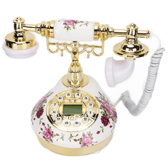 Suodoka European Retro Landline Ceramic Printing Creative Digital Old Fashioned Telephone with Electronic Date Display Purple Flower