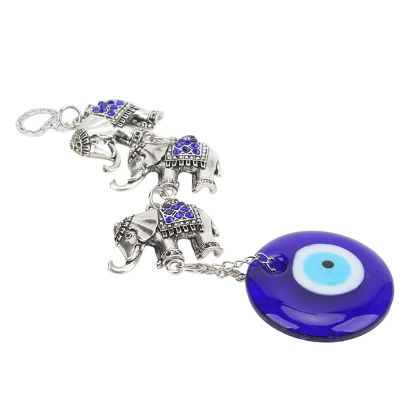 Suodoka Evil Eye Decorative Pendant Beautiful Three Elephants Design Glass Blue Eye Ornament Amulets for Wall Home Decorations Perfect Good Gift 3.54 inches / 9 cm