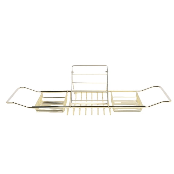 Suodoka Expandable Stainless Steel Shower Tub Tray Over The Bathtub Rack Organizer with Phone Stand, Rust Resistant Gold (25-38.4 inches / 63.5-97.5 cm)