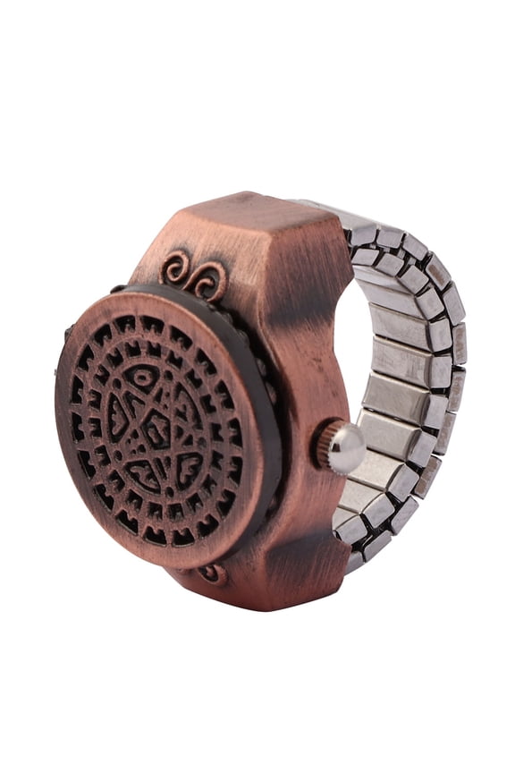 Finger Ring Watch Flip Up Cover Vintage Quartz Wristwatch Men Red, 0.9 inches / 24 mm