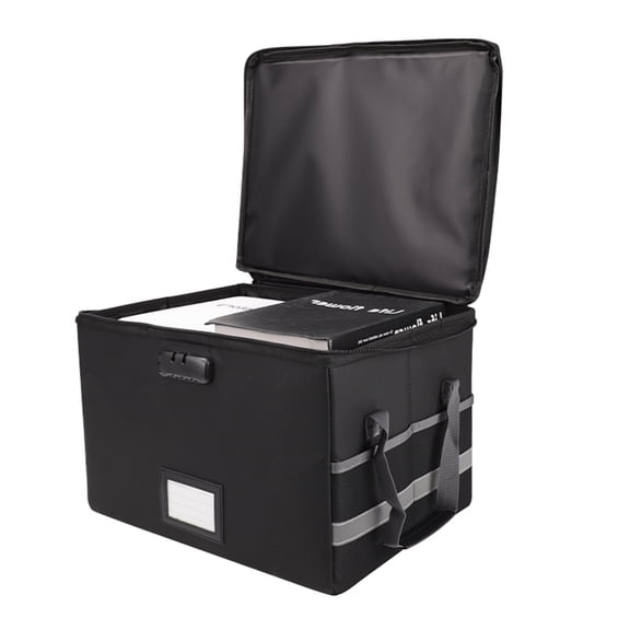 Suodoka Fireproof Document Box with Lock, Foldable File Storage Box for Letter and Legal Size Folders, Water-Resistant Home Office Organizer, Black (15.55 x 12.20 x 10.04 inches)