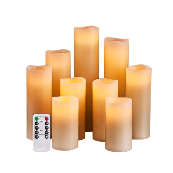 Suodoka Flameless LED Candle Light Bright Flickering Bulb Battery Operated Pillar Tea Light with Realistic Flames for Birthday Wedding Christmas White 9 Pack (3.9 - 8.8 in / 10 - 22.5 cm)[cite: 1]