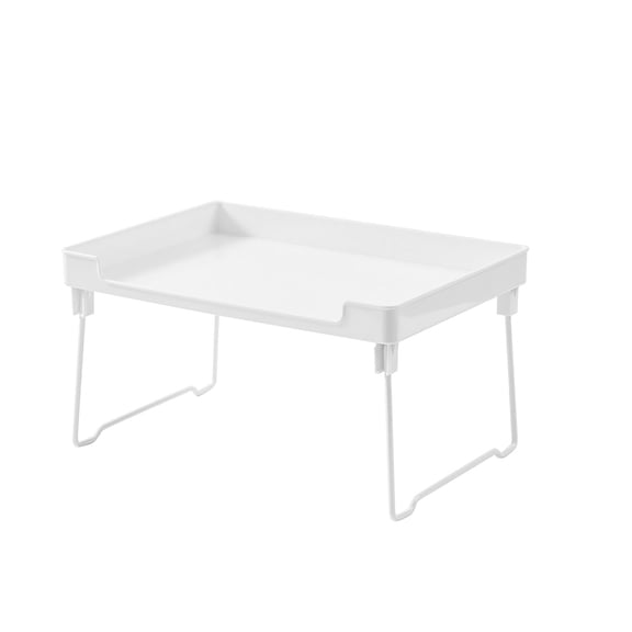 Suodoka Foldable Storage Rack Stackable Plastic Cabinet Organizer Shelf Space-Saving Stand for Kitchen Pantry Bathroom Vanity White Single Pack