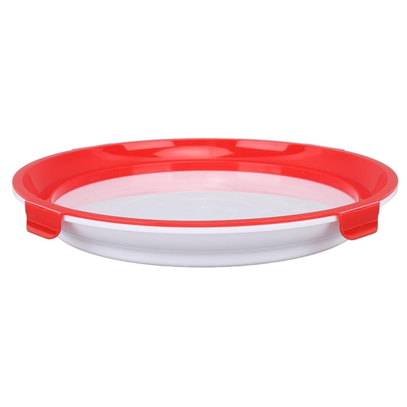 Suodoka Food Preservation Tray Multipurpose Round Shape Reusable Vacuum Sealing Stackable Food Storage Tray for Kitchen Tool Red (11.22 inches / 28.5 cm)