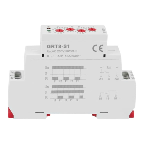Suodoka GRT8-S1 Mini Asymmetric Cycle Timer ON/OFF Repeat Cycle Time Relay AC 230V 35mm DIN Rail Mount Electrical Control Relay 3.54 inches / 90 mm