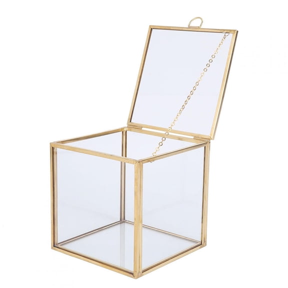 Suodoka Gold Edge Geometric Glass Plant Planter, 3.9 Inches / 10 cm Square Succulent Container for Home Landscape Decoration