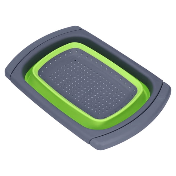Suodoka Green Foldable Drain Basket Silicone Collapsible Fruit Vegetable Wash Strainer Basket for Home Kitchen Over The Sink 23.6 in / 60 cm Extendable