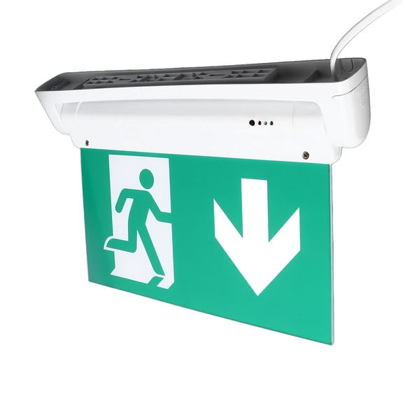 Suodoka Green LED Emergency Exit Sign with Battery Backup, Clear Acrylic Commercial Safety Light, AC85-265V, 14.96 inches / 38 cm