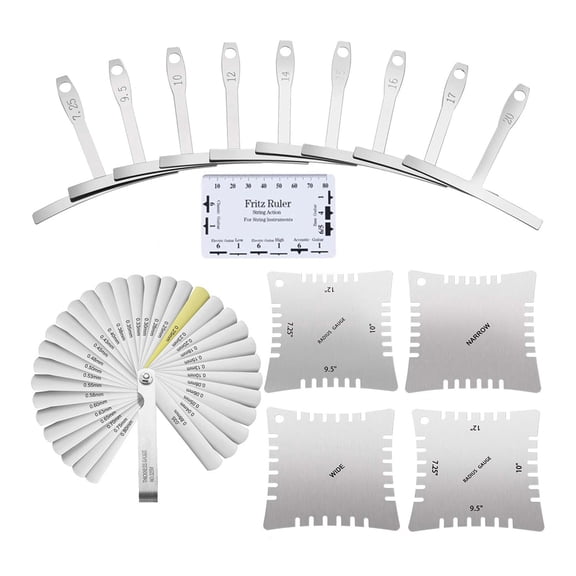 Suodoka Guitar Luthier Measuring Tool Kit Set Ruler Understring Radius Gauge Guitar Radian Ruler 32 Blade Feeler Gauge Stainless Steel Setup Accessories