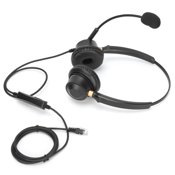 Suodoka H600D RJ9 Professional Binaural Telephone Headset with Noise Canceling Microphone & Volume Control for Office Call Center, Crystal Clear Communication Audio Headphones (7.48 in / 19.0 cm)