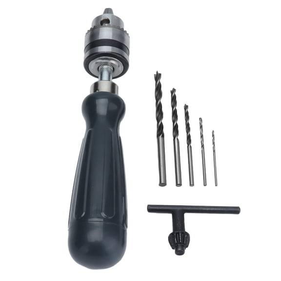Suodoka Hand Drill Carbon Steel Manual Crank Drill with Chuck Key and 5pcs Drill Bit for Plastic Wood Jewelry Resin Nut Precision Manual Tool 7 inches / 17.78 cm