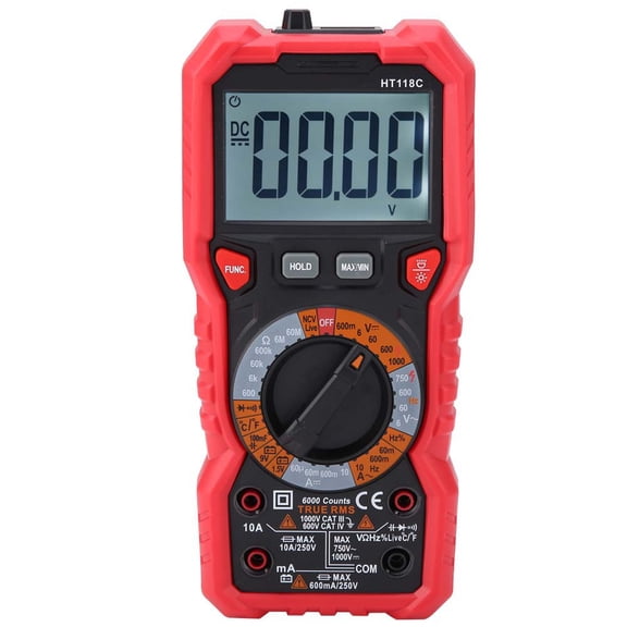 Suodoka Handheld Digital Multimeter AC/DC Volt Amp Ohm Capacitance Hz Temp Tester with Flashlight 6000 Counts Auto-Ranging NCV Measurement LCD Display for Residential Commercial Use