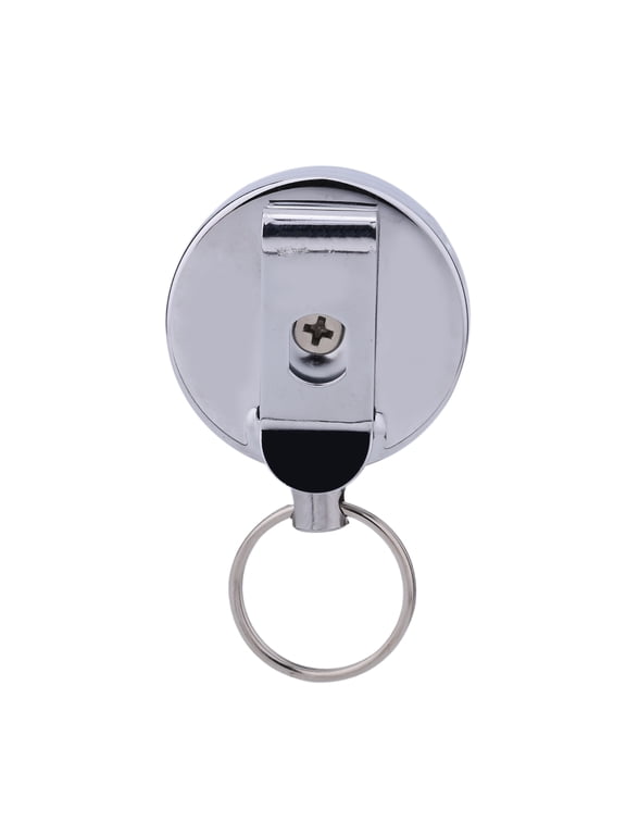 Heavy Duty Retractable Keychain with 23.6 Inch Stainless Steel Wire Rope, Recoil Badge Holder with Belt Clip, Metal Key Ring for ID Cards and Keys, Silver