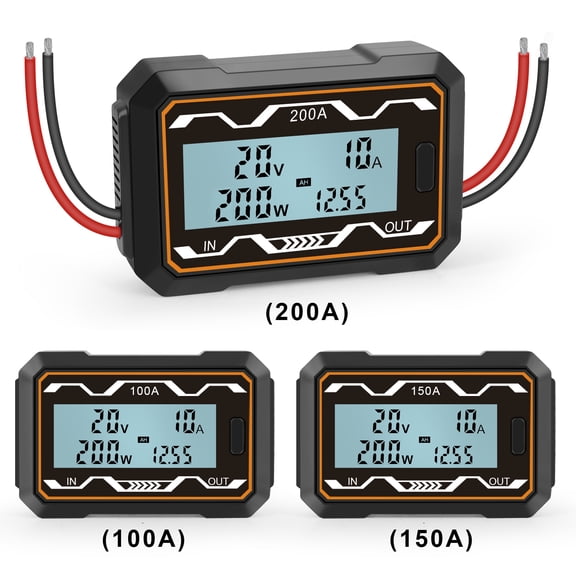 Suodoka High Precision 200A DC Power Meter Power Analyzer Voltage Current Watt Meter Battery Voltage Amp Tester for DIY Projects, Black 200A, 5.12 inches / 13 cm