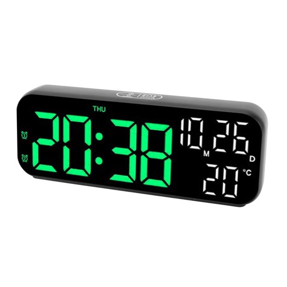Suodoka LED Digital Clock Dual Display Voice Control 3 Adjustable Brightness Date Temperature Display Countdown Electronic Alarm Clock Black with Green Lamp for Home Bedroom Desk (6.9 in / 17.5 cm)