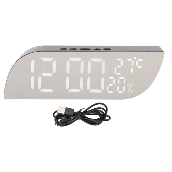 Suodoka LED Mirror Desk Clock  Silent Digital Alarm with Temperature & Humidity Display, Adjustable Brightness, Multifunction Timer  White, 3.15"9.45"1.57", 0.39lb