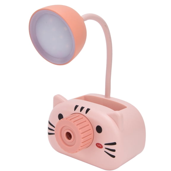 Suodoka LED Table Lamp Folding Eye Protection Reading Light with Pen Holder Pencil Sharpener USB Charging Built-in 400mAh Battery Multifunctional Cute Pink Cat Design for Home Office Kids Teens