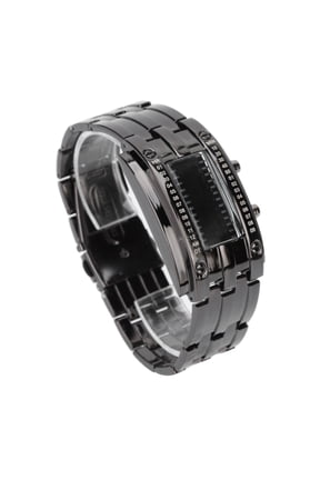 LED Watch Unique Binary Time Mode Convex Arc Waterproof Wristwatch Electronic Small Black 1.3 cm