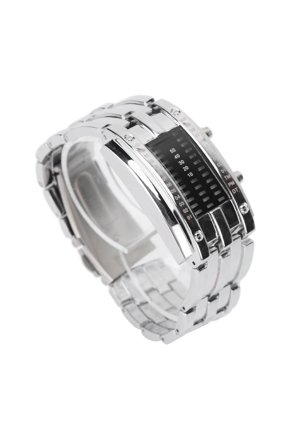 LED Watch Unique Binary Time Mode Convex Arc Waterproof Wristwatch Electronic Small Silver 1.3 cm