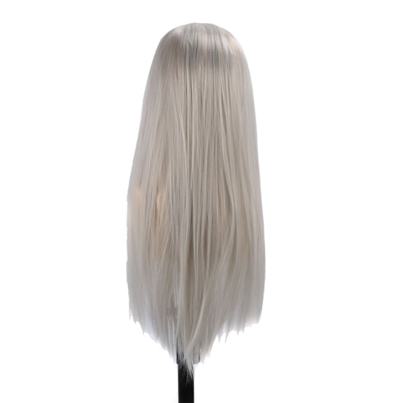Suodoka Long Straight Wigs Middle Center Part Full Hair Heat Resistant High Density Wig Silvery White