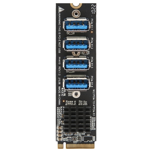 Suodoka M.2 to PCIe Expansion Card 4 Port USB 3.0 Riser Adapter for Windows, OS X, Linux (0.87 x 3.15 inches / 22 x 80 mm)