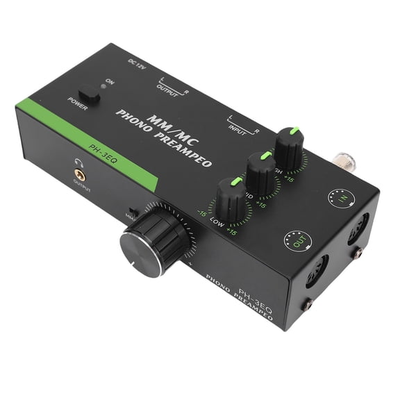 Suodoka MM/MC Phono Preamp Professional Mini Stereo Phonograph Preamplifier for Turntable Record Player 5 Pin XLR Input Output 3.5MM Headphone Output US Plug Dimensions 9.45 inches / 24 cm length.