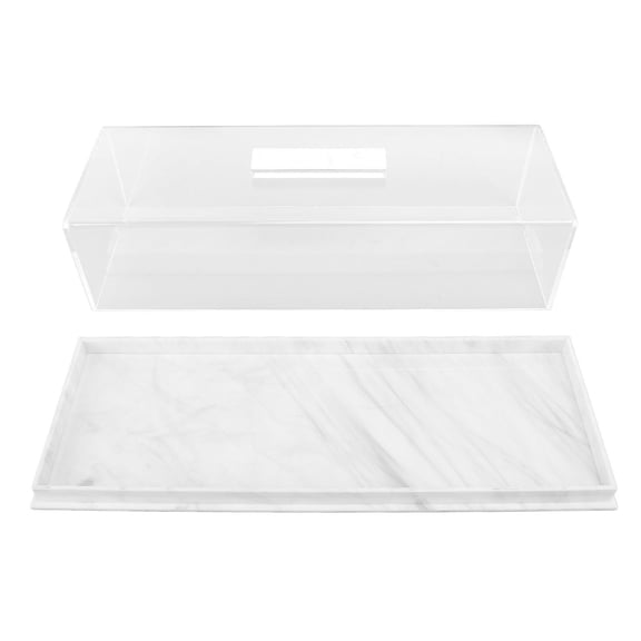 Suodoka Marble-Textured Acrylic Cake Tray with Lid 16.5 x 7.9 Rectangular Dessert Serving & Storage Tray, BPA-Free