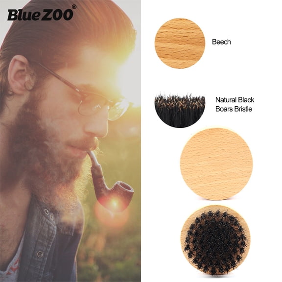 Suodoka Men Mustache Circle Wooden Color Beech Brush Beard Care Shaving Cleaning Grooming Kit Premium Detangling Bristle Brush for Taming and Styling Daily Facial Hair 2.6 inches / 6.5 cm