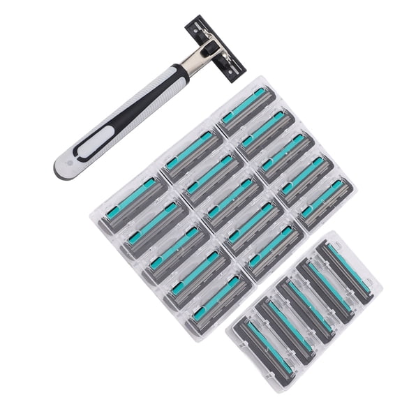 Suodoka Men's Beard Shaving Clipper Double Layer Safety Manual Razor Set with 20 Replacement Blades and 4 Storage Cases, Stainless Steel Hair Removing Trimmer for Grooming, Silver Design