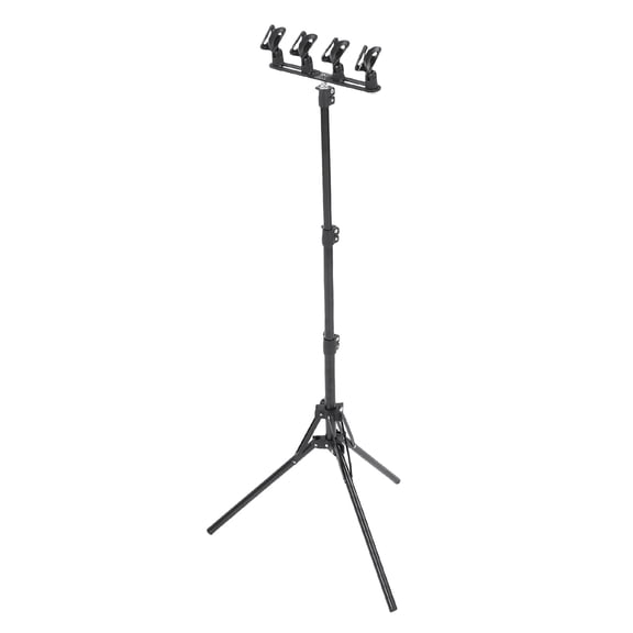 Suodoka Microphone Floor Stand Holds 4 Mics Aluminum Alloy Height Adjustable Foldable Tripod Base for Multi-Person Streaming Podcasting Studio Recording Black Finish Extendable Arm