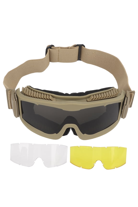 Military Tactical Goggles Explosion Proof Safety Glasses with Interchangeable Lenses Anti Fog Scratch Resistant for Outdoor Hunting CS Training Khaki