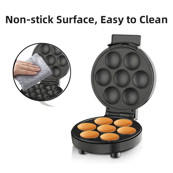 Suodoka Mini Cupcake Maker Machine 7-Capacity Nonstick Cake Pop Maker Compact Household Baking Appliance for Kids Fun Party Breakfast 1000W 220V EU Plug Black