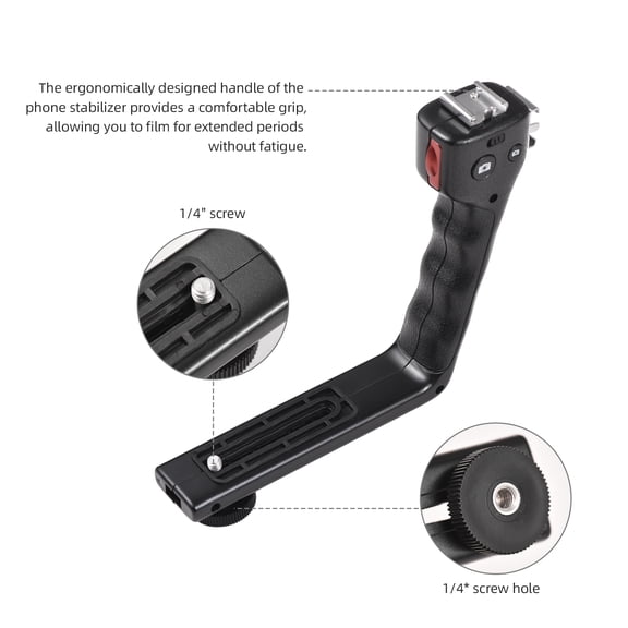 Suodoka Mobile Phone L-Bracket Holder Video Rig Handheld Stabilizer Kit with Dual Hot Shoe Mounts 1/4in Screw Hole Support BT Connection Remote Control Macro Lens Clip for Vlogging Smartphone