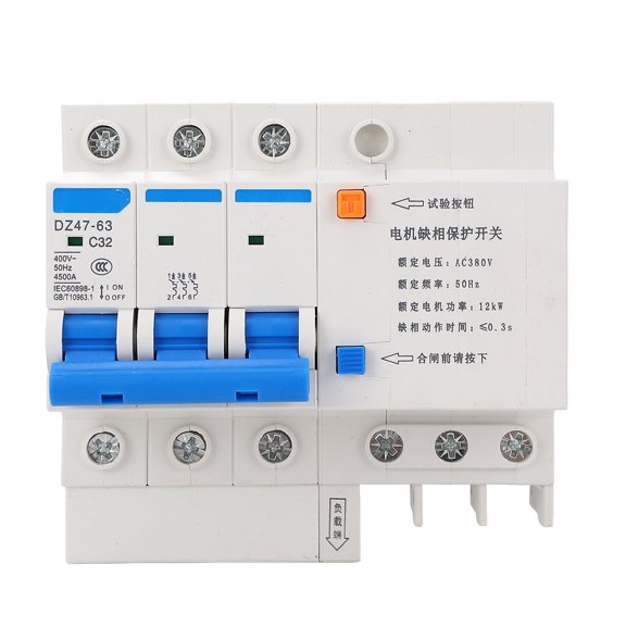Suodoka Motor Phase Loss Protection Switch 3P 32A 380V / 400V Circuit Breaker, Rail Type Phase Loss Protector for Pump Air Blower, Short Circuit & Overload Protection Device (4.33 inches / 11 cm)