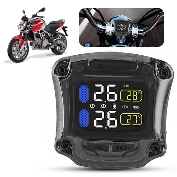 Suodoka Motorcycle Tire Pressure Monitoring System with 2 External Sensors, Real-Time Digital TPMS for Tires, Waterproof IP5K4K, High-Precision Auto Alarm, 116 PSI Black