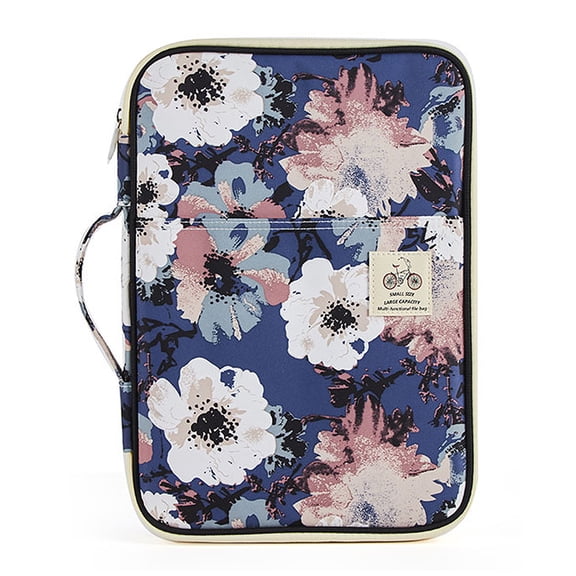 Suodoka Multi-Functional A4 Document Bag Portfolio Organizer Waterproof Travel Pouch Zippered Case for Pads Notebooks Pens ID Card, White Camellia