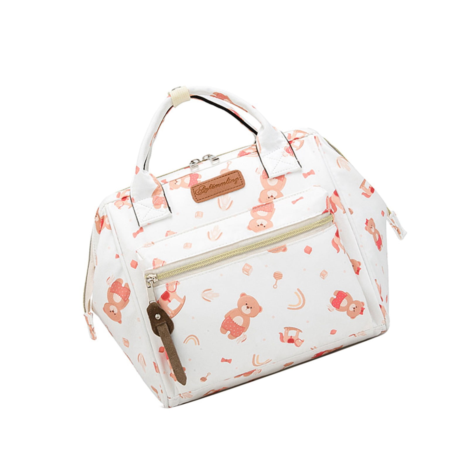 Suodoka Multifunctional Diaper Bag Water-Resistant Travel Tote Baby Handbag for Mom Large Capacity with Insulated Pockets Pink Bear 9.45 inches / 24 cm