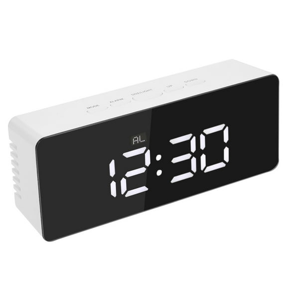 Suodoka Multifunctional LED Digital Alarm Clock with Mirror Surface, Thermometer, and Night Light (White)