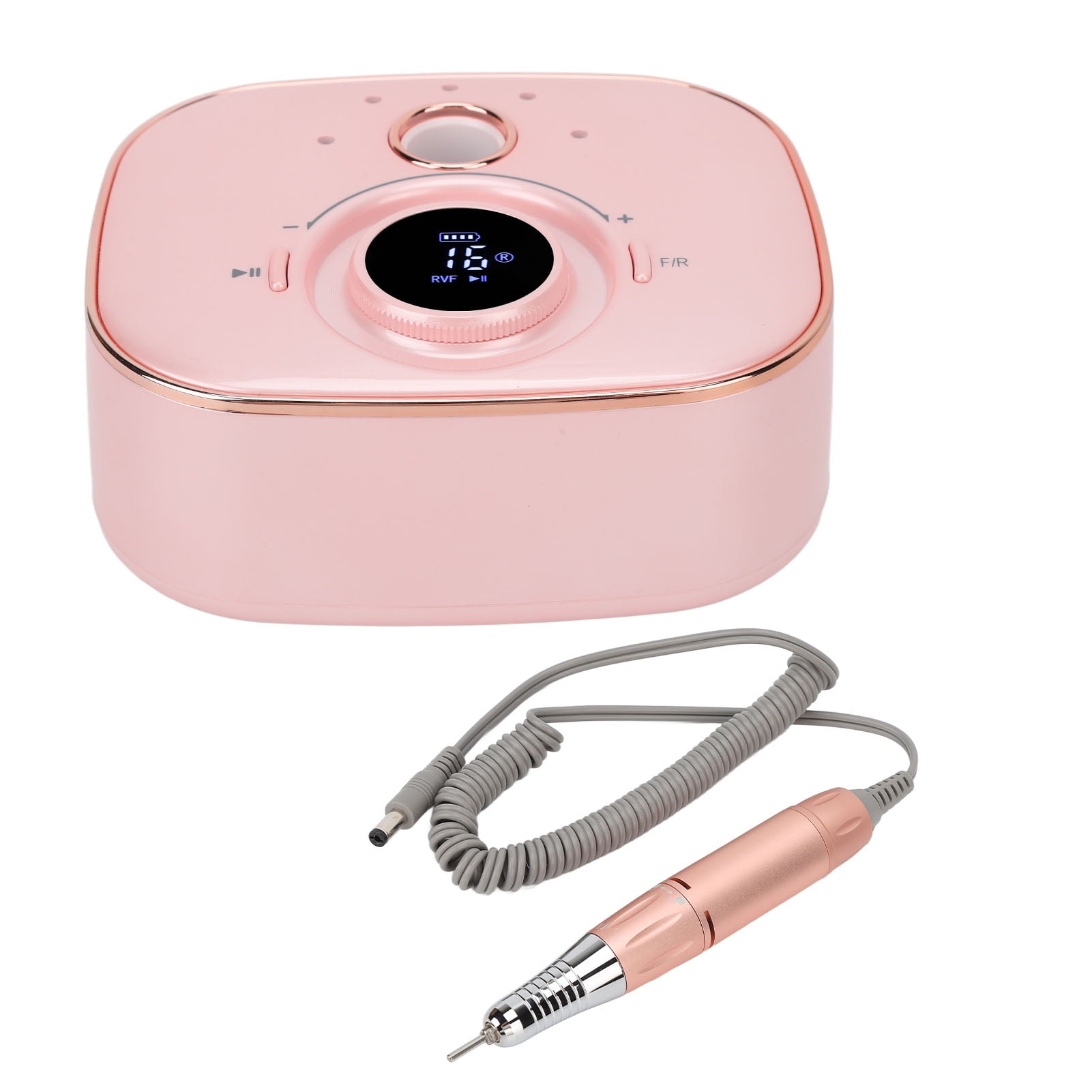 Suodoka Nail Grinding Machine 35000RPM LED Low Noise Rechargeable Portable Rose Gold Nail Drill File Machine Kit (9.45 inches / 24 cm)