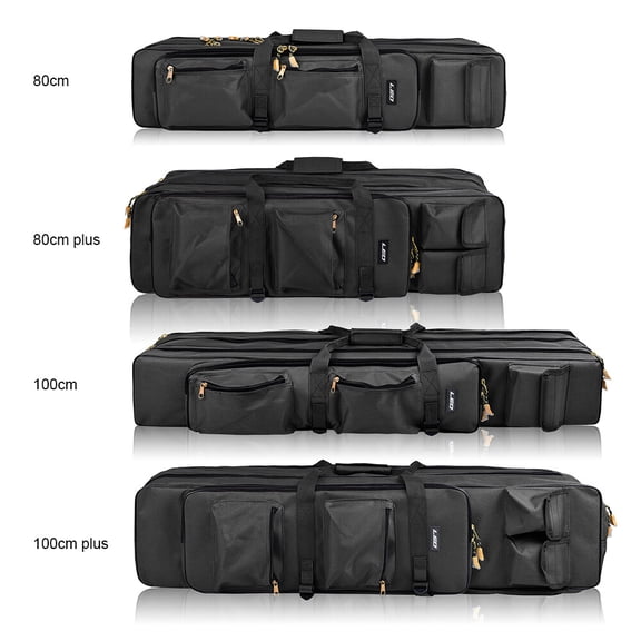 Suodoka Outdoor 3 Layer Fishing Bag Backpack 39.37 Inches / 100 cm Fishing Rod Reel Carrier Case Heavy Duty Water Resistant Fishing Pole Tackle Travel Storage Bag, Black
