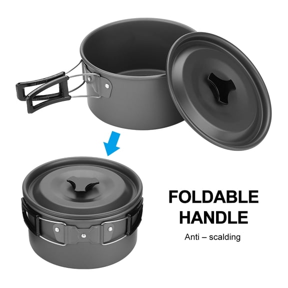 Suodoka Outdoor Camping Picnic Barbecue Cooking Set Lightweight Backpacking Cookware Mess Kit for 2-3 People Portable Oxidized Aluminum Alloy Pots Pans Bowls and Utensils (7.87 inches / 20 cm)
