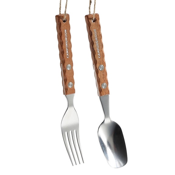 Suodoka Outdoor Stainless Steel Fork & Spoon Set with HeatResistant Wood Handles AntiScald, SmoothEdge, Ideal for Camping & Picnics