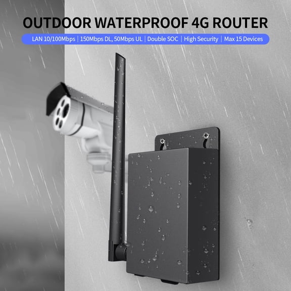 Suodoka Outdoor Waterproof 4G Router with SIM Card Slot, 5Dbi Removable Antenna, 150Mbps DL / 50Mbps UL, Supports Max 15 Devices, Wall Mount Design for IP Camera Remote Monitoring (EU Version)