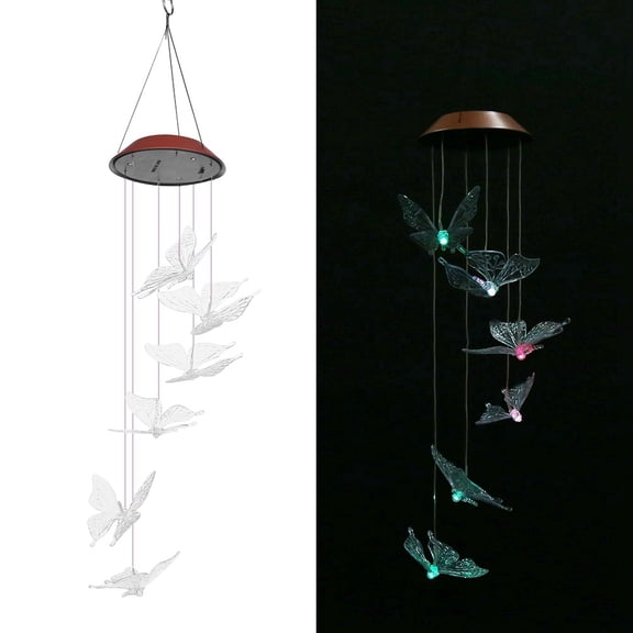 Suodoka Outdoor Waterproof Solar Panel LED Butterfly Wind Chimes Home Garden Decor Light, Transparent Color, Energy Saving Landscape Lamp for Yard Patio, 14 x 14 x 9 inches / 35 x 35 x 22.8 cm