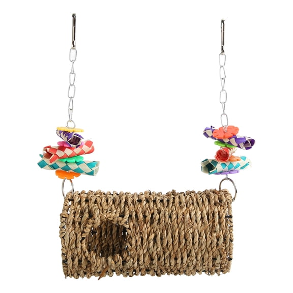 Suodoka Parrot Grass Tunnel Chewing Relaxing Swing Bird Woven House Toy with Hole, Suspended Climbing Hammock Hideout for Cockatiel Budgie Hamster, 7.87 inches / 20 cm