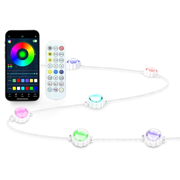 Suodoka Permanent Outdoor Lights 52FT 36 LED RGB Eaves Lighting App Remote Control Scene Modes IP67 Waterproof Garden House Party US Standard (16m)