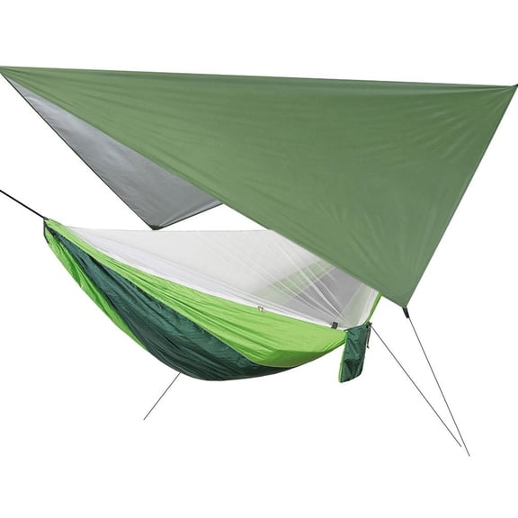 Suodoka Portable Hanging Hammock with MosquitoNet Canopy & Rain Cover  Compact Outdoor Camping Bed for Courtyard & Garden
