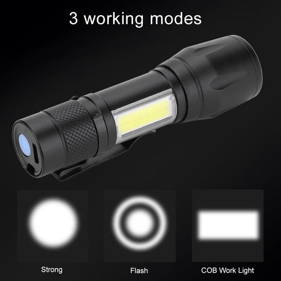 Suodoka Portable Lightweight USB Rechargeable LED Flashlight COB Lamp Torch Flash Black 350lm